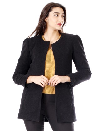 Manteau en laine court - Noir
